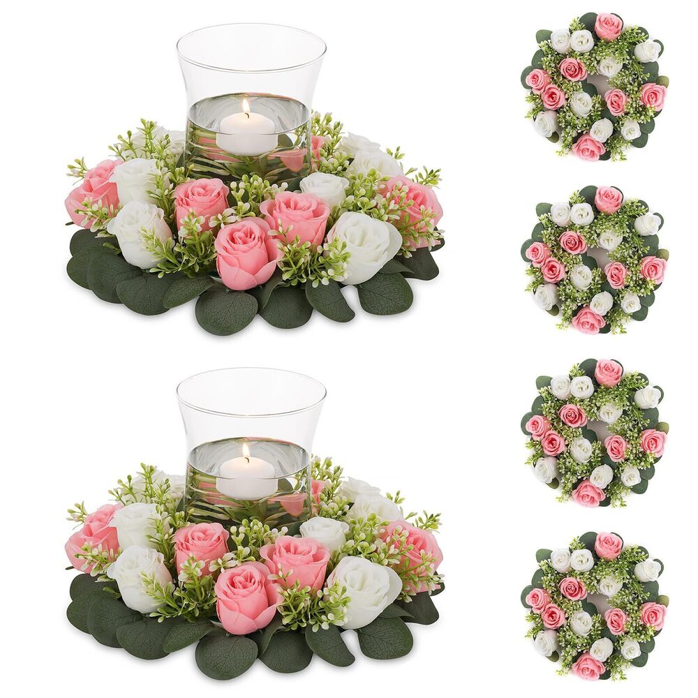 9674 Artificial Flowers Candle Rings - 6 Pcs 14 inch Diam Large Pink &